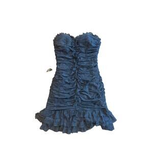 NWT Bebe Vintage Y2K Grey Strapless Ruched Ruffle Lace Dress M